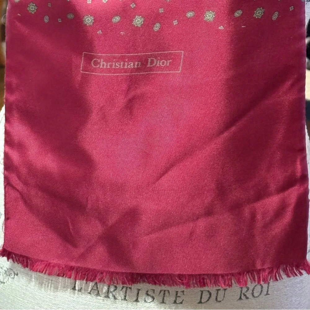 Vintage Christian Dior Reversible Silk and Wool Dark Red Printed Scarf 55” x 9”